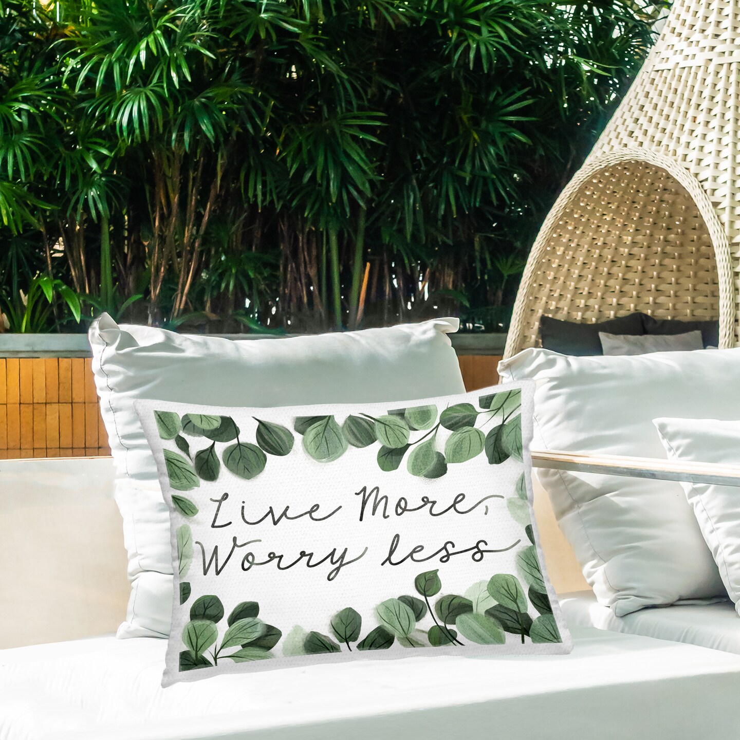 Love More Worry Less Outdoor Printed Pillow Design by Arrolynn Weiderhold, 14 x 7 x 20