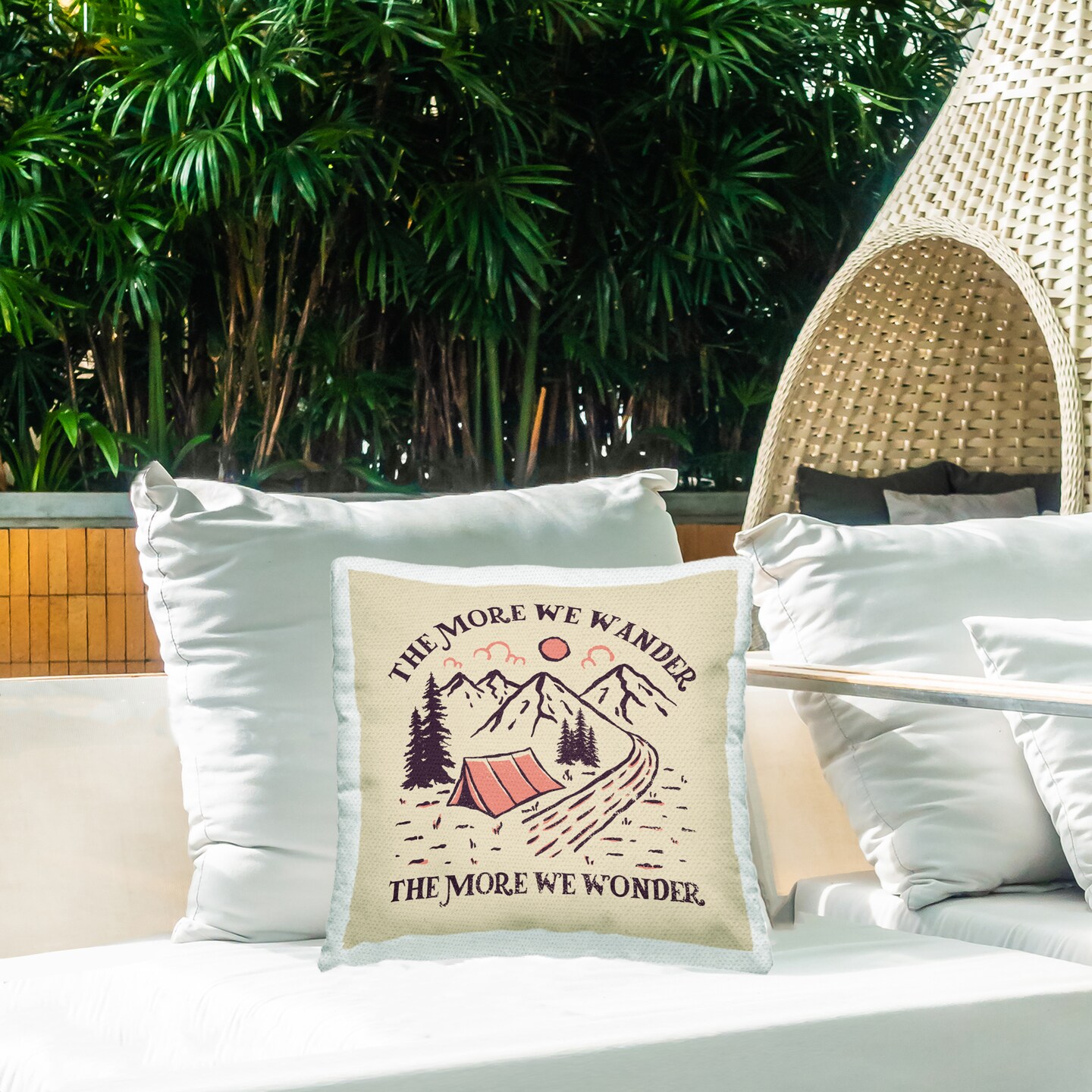 Wander &#x26; Wonder Phrase Outdoor Printed Pillow Design by Ahmed Sameh Hussein, 18 x 7 x 18