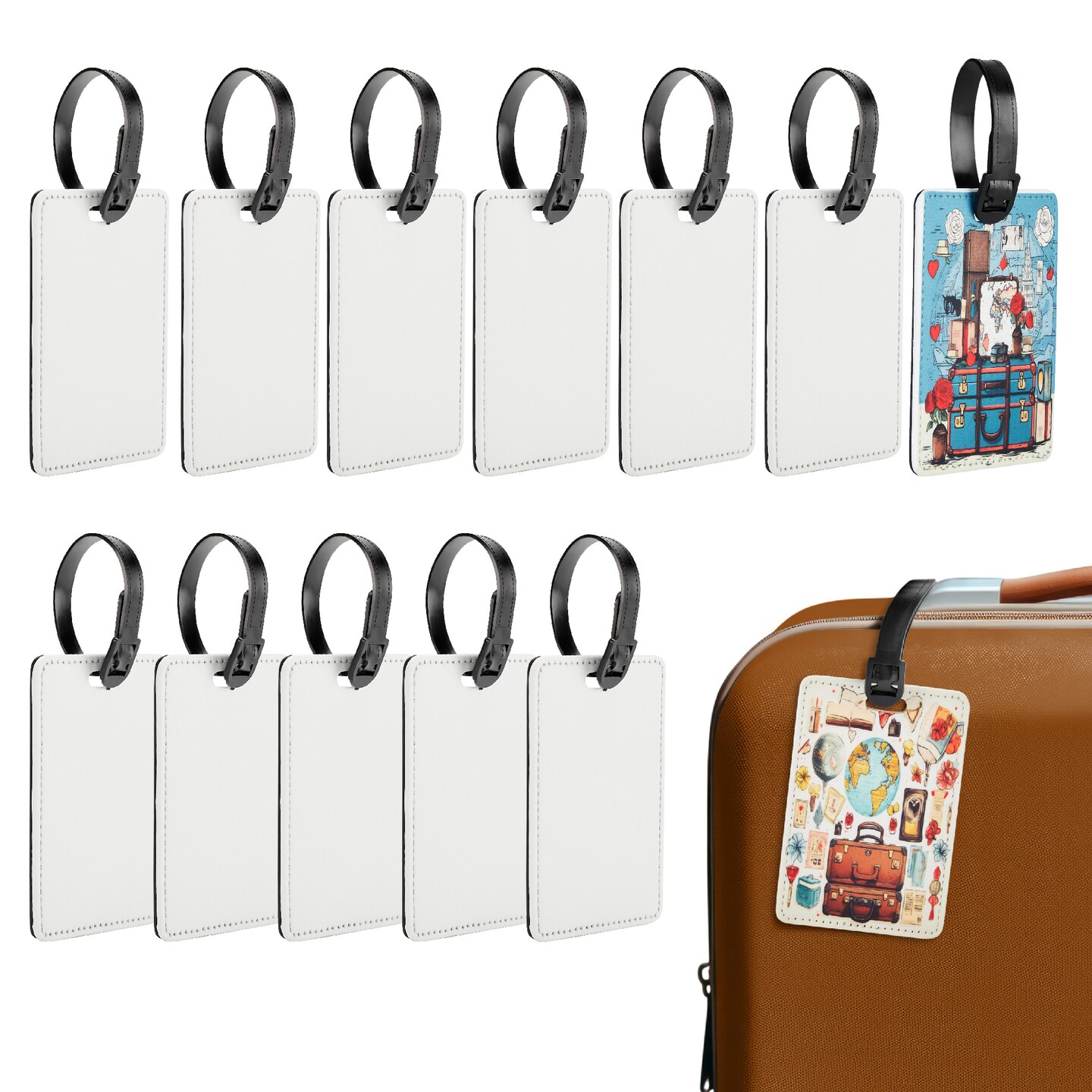 Makerflo Sublimation Luggage Tags Bulk PU Leather Name Tag Blank Suitcase Tags Heat Transfer Bag Tags Business ID Card Holder Travel ID Tags for DIY Gifts &#x26; Personalization - Sublimation