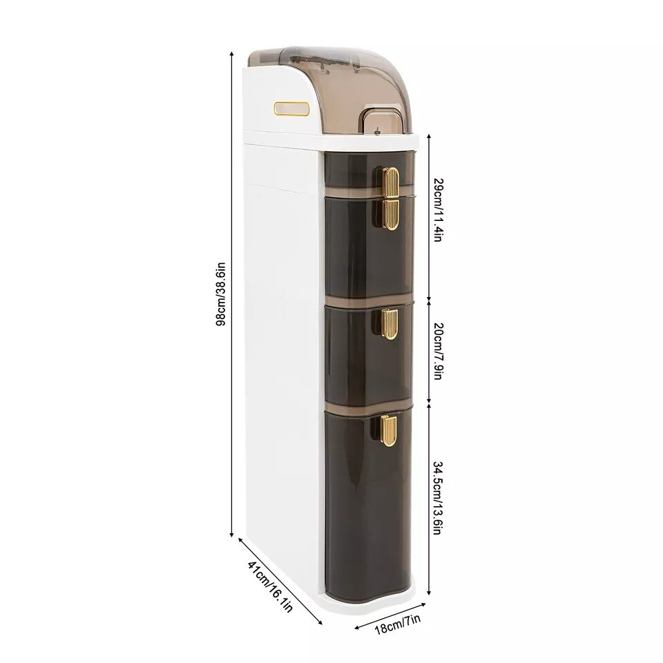 Plastic Slim Storage Cabinet Rolling Narrow Organizer w/Toilet Paper Holder