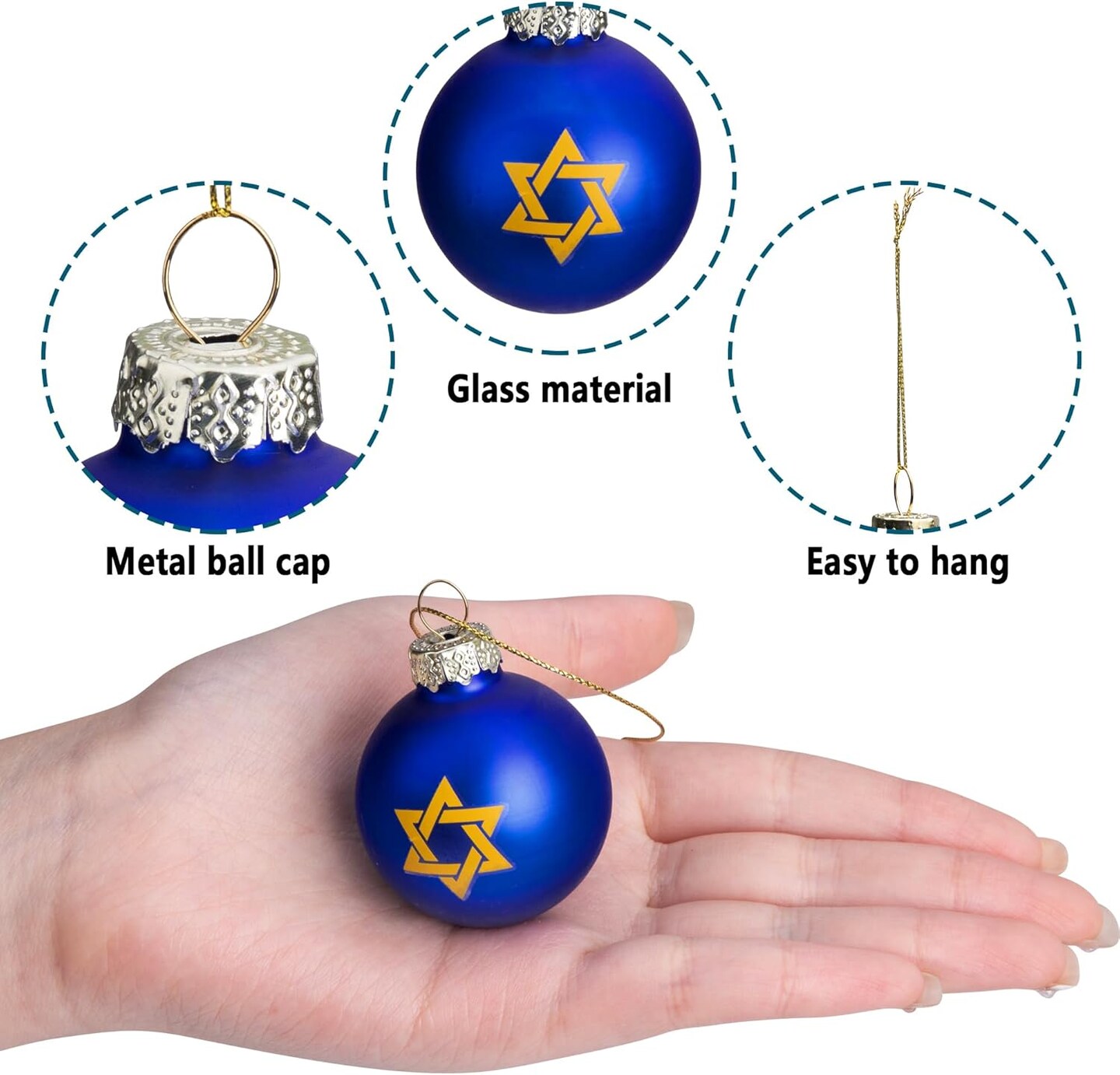 12pcs Hanukkah Glass Ball Ornaments,Star of David Hanukkah Ornament Balls,White and Blue Jewish Menorah Ornaments for Tree Hanukkah Decorations (12 pcs Hanukkah Ball)