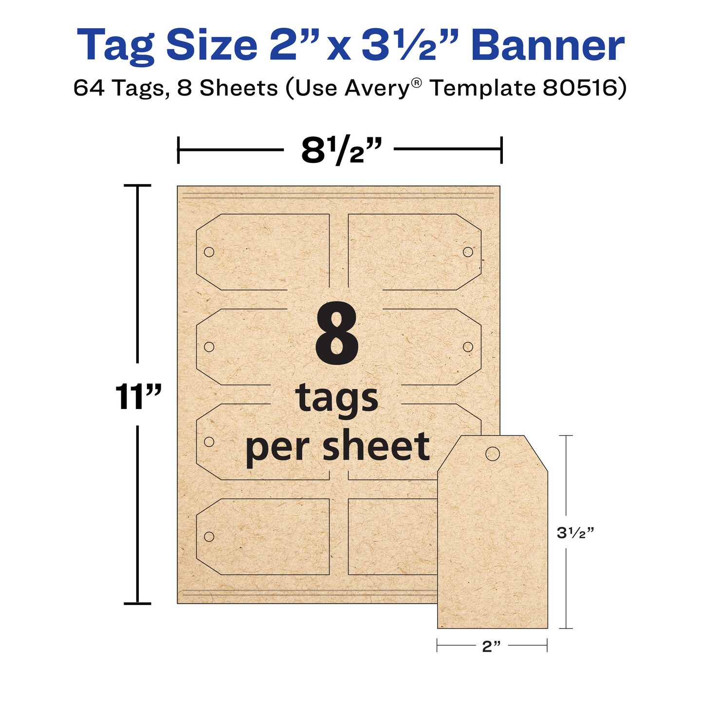 Avery Kraft Brown Banner Tags with Sure Feed Technology, 2&#x22; x 3.5&#x22;, Laser/Inkjet, 64 Printable Tags with Strings Included, Also Great for Gift Tags and Favor Tags (80516)