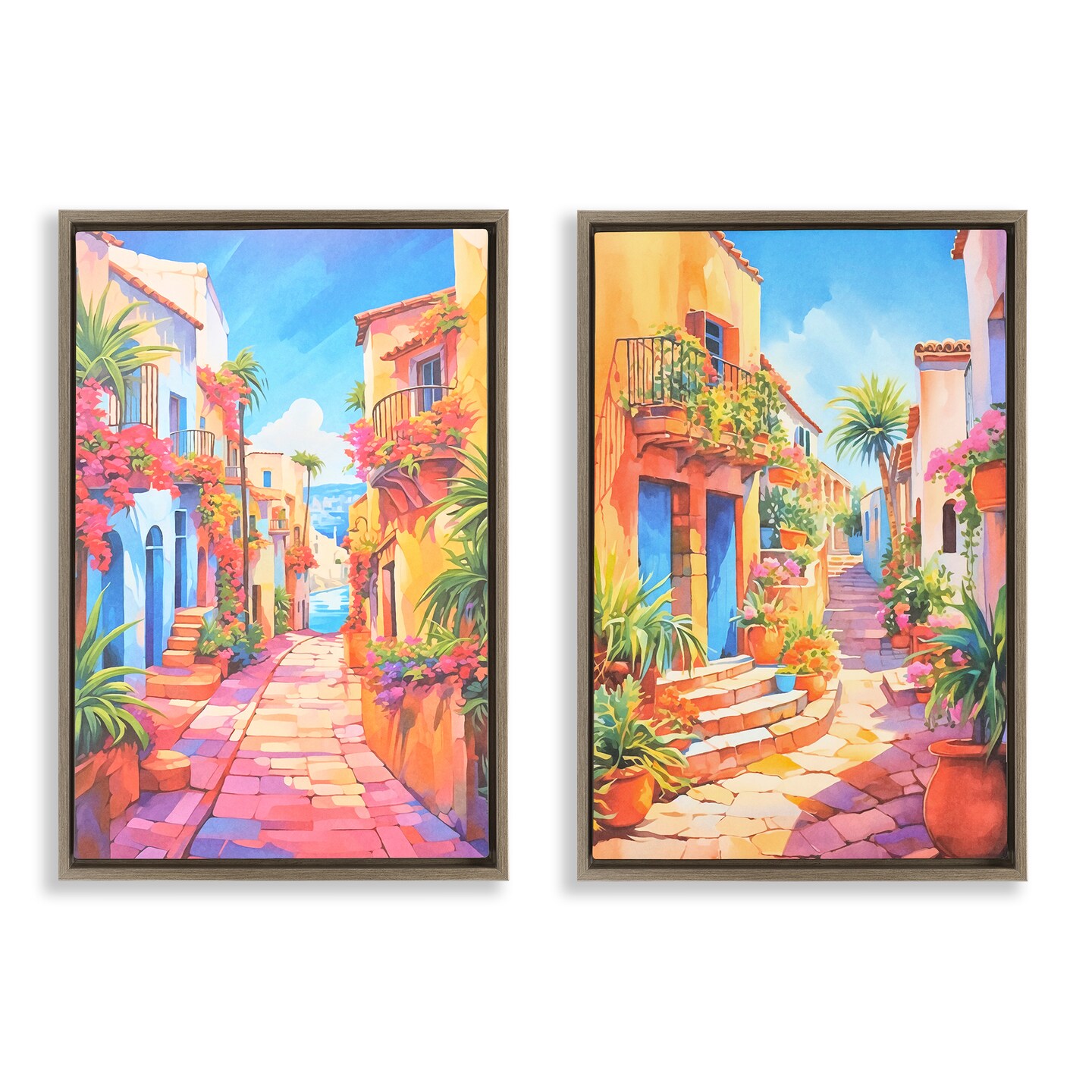 Stupell Industries Quaint Mediterranean Village 2 pc Framed Floater Canvas Wall Art Set Design by Andrea Haase