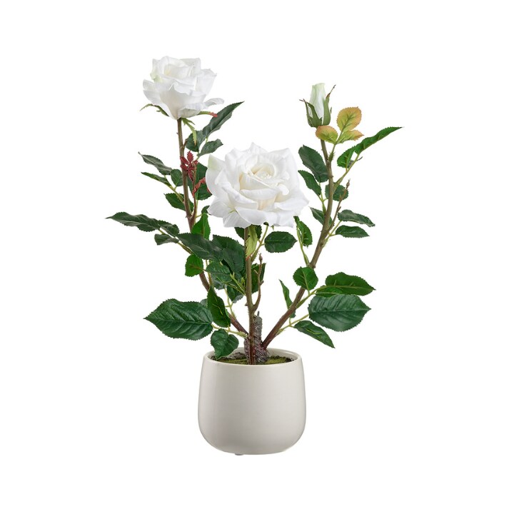 16.1" Artificial White Rose in Ceramic Vase | Elegant Faux Floral Table Decor