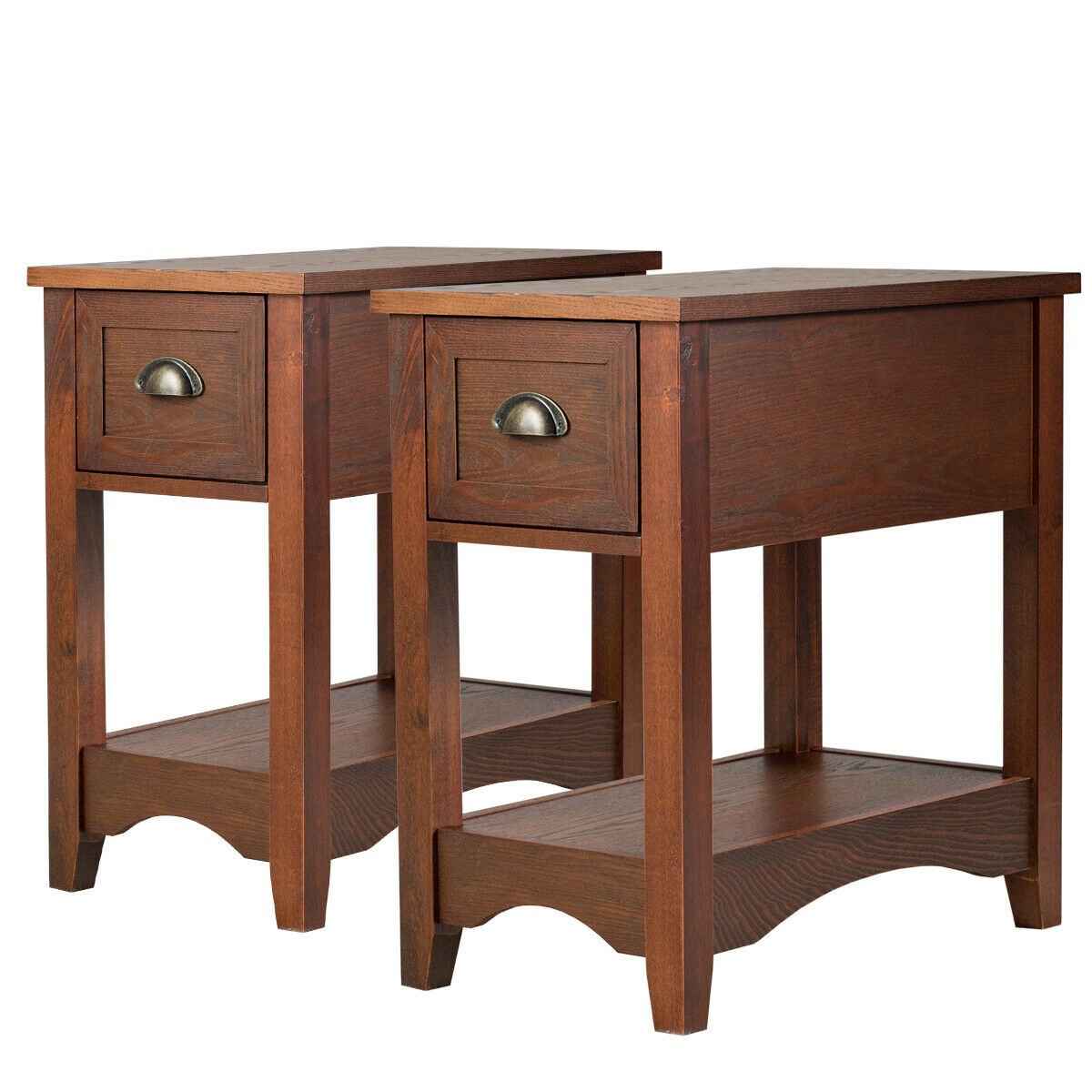 Set Of 2 Contemporary Side End Table Compact Table W/ Drawer Nightstand Espresso/Tawny/Walnut