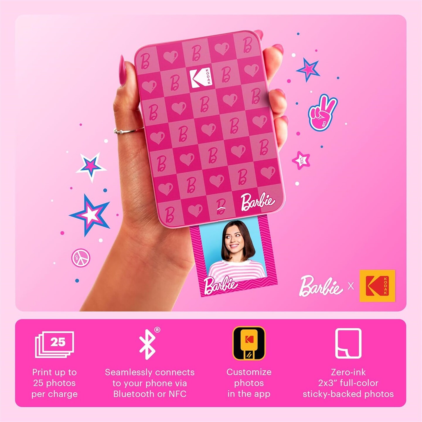 Kodak x Barbie Step Slim Instant Photo Printer, Iconic Style Barbie Case, Paper &#x26; More - Gift Bundle