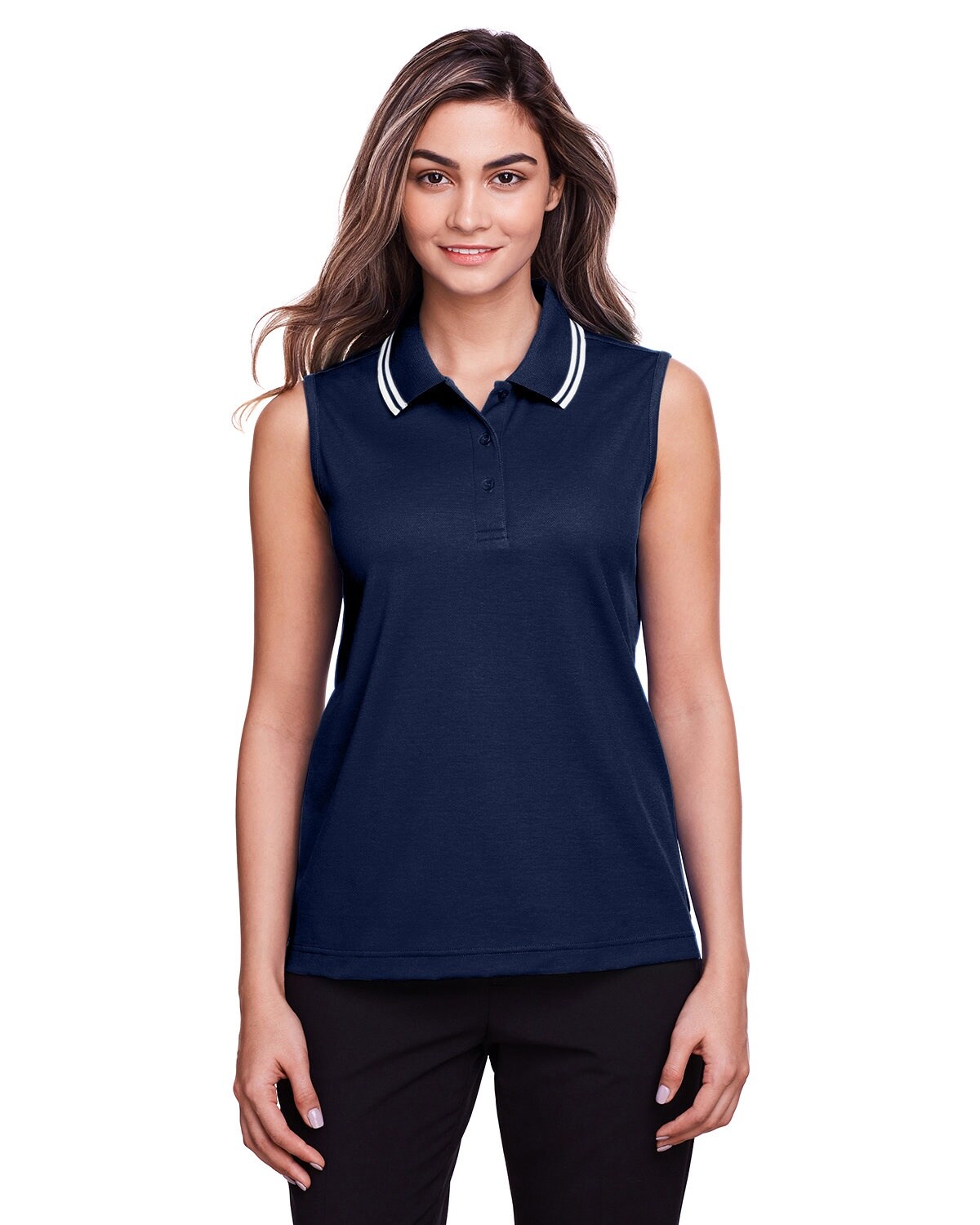 Devon &#x26; Jones&#xAE; Ladies Plaited Tipped Sleeveless Polo