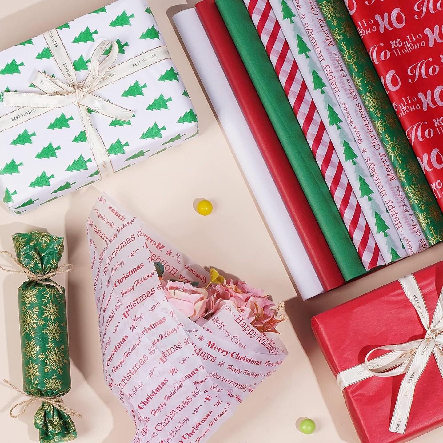 Tissue Paper for Gift Bags 110 Sheets 13.8&#x27;&#x27; x 19.7&#x27;&#x27; Christmas Tissue Paper for Gift Wrapping, 8 Different Designs Christmas Wrapping Paper Bulk for DIY Crafts Holiday Decor (110)