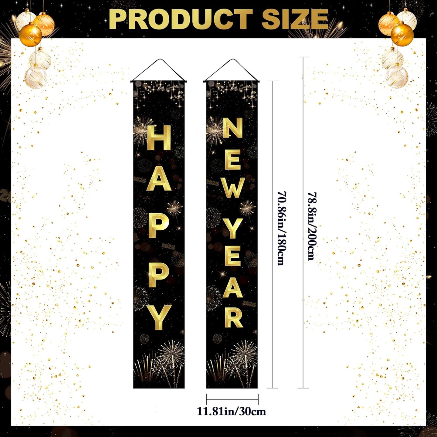 Happy New Years Decorations 2025 - Black and Gold New Years Eve Party Supplies