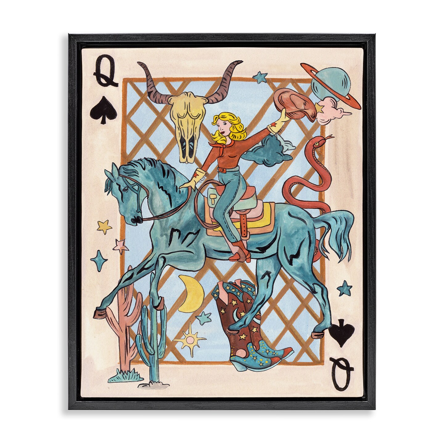Stupell Industries Cowgirl Queen of Hearts Framed Floater Canvas