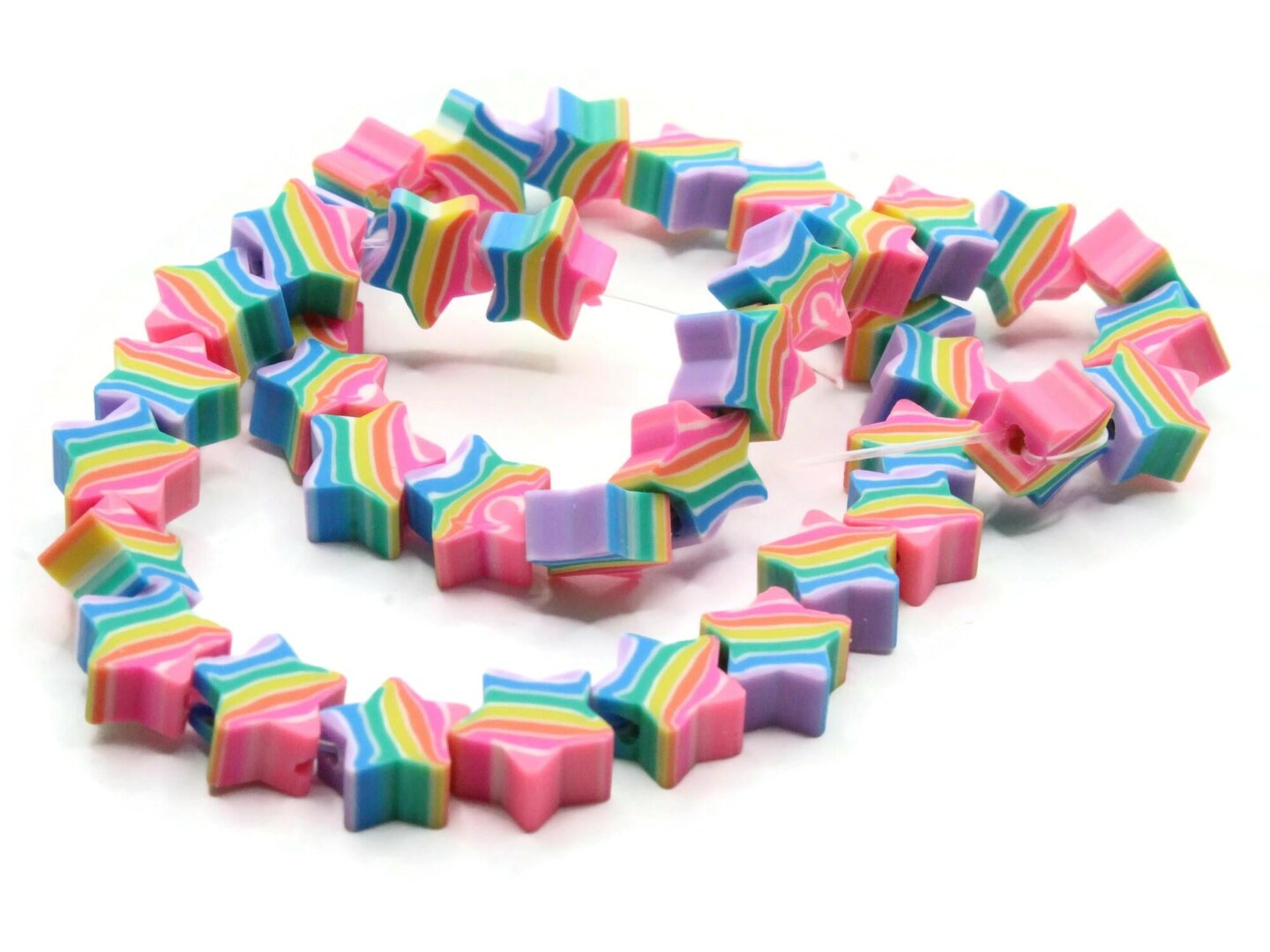 40 10mm Rainbow Striped Star Polymer Clay Beads