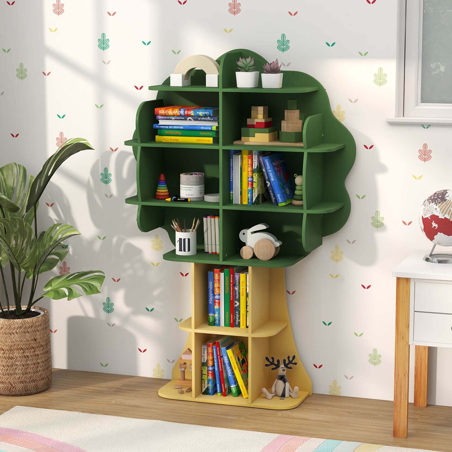 Costway Tree Bookcase Kids 6-Tier Toy Storage Organizer with Open Storage Shelves