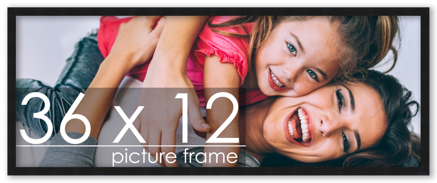 36x12 Black Wood Picture Panoramic Frame - UV Acrylic, Foam Board Backing, Hanging Hardware