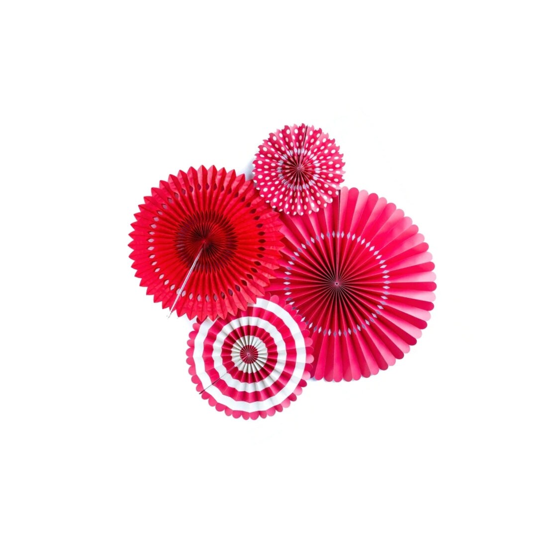 Red Dots &#x26; Stripes Party Fans Set for Bold Event Decorations