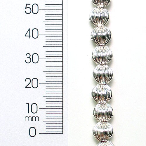 Pleated Metal 8mm Round Beads - Silver Finish - 8" Strand (26-28 Beads)