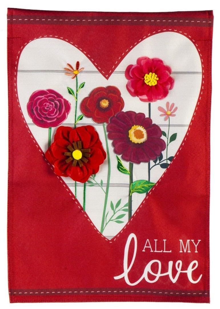 Heart of Flowers Valentine Garden Flag 2 Sided All My Love