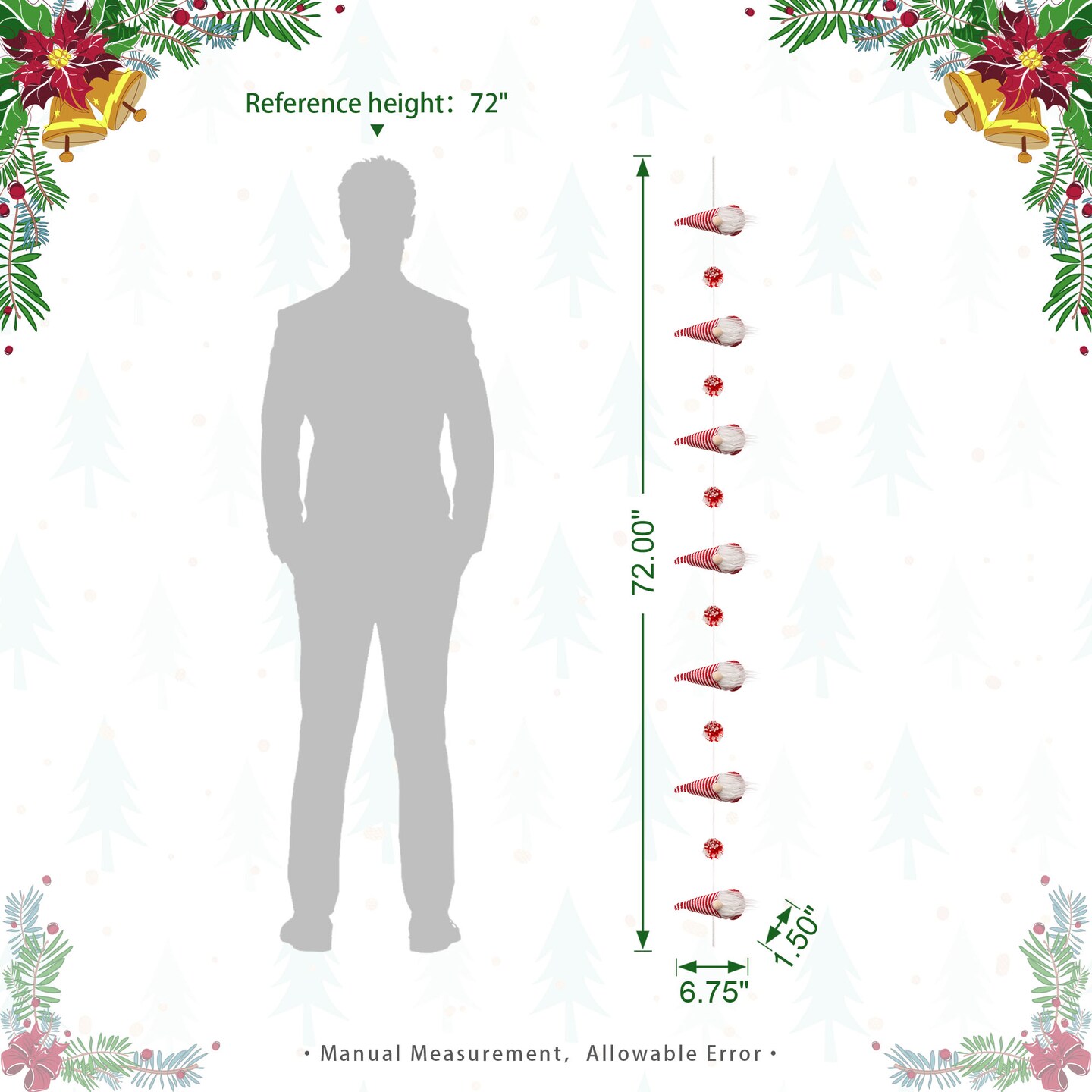 Set of 2 6&#x2018;&#x2019;L Red and White Fabric Christmas Gnome Garlands