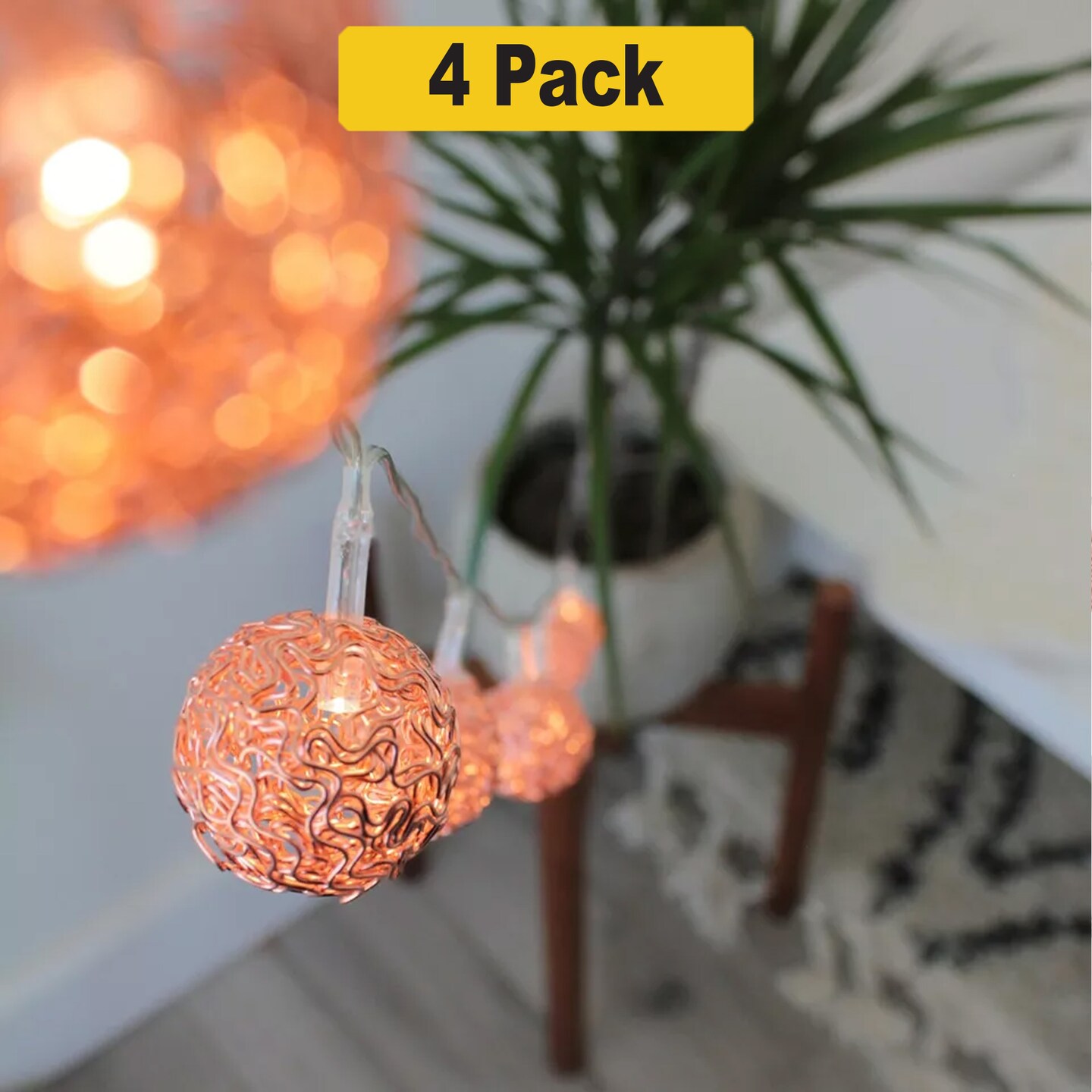10 LED Rose Gold Globe String Lights — Flexible Battery Operated Design