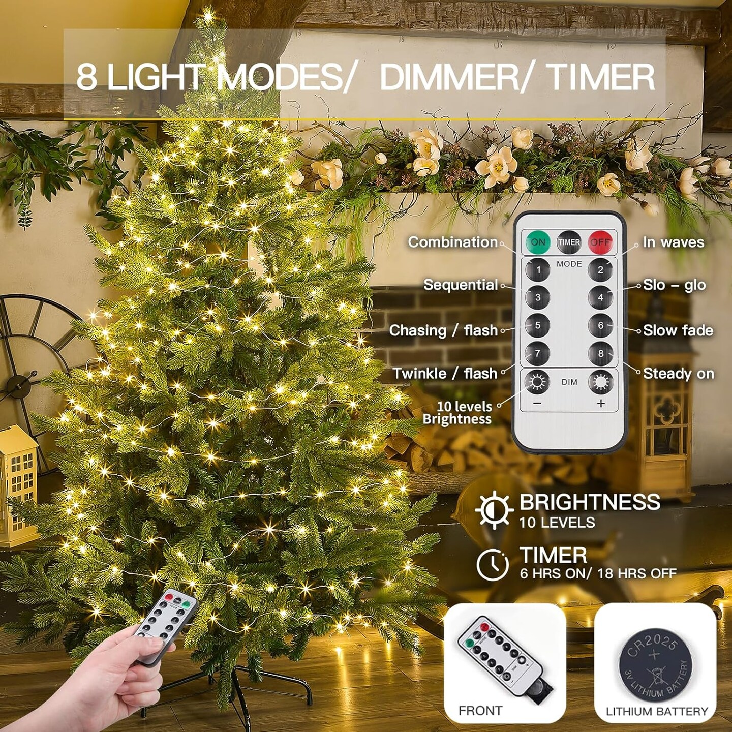 33ft 100 LED Outdoor String Lights, Warm White Fairy Lights Battery Operated with Remote, Led Twinkle Lights for Bedroom, Dorm, Backyard, Wedding, Tree, Mason Jar, Wall, Christmas