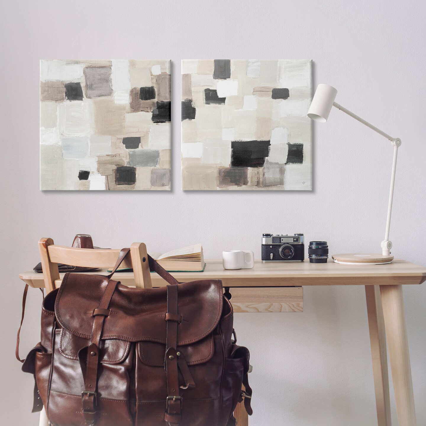 Stupell Industries Neutral Patchwork Squares 2 pc Canvas Wall Art Set Design by Lanie Loreth