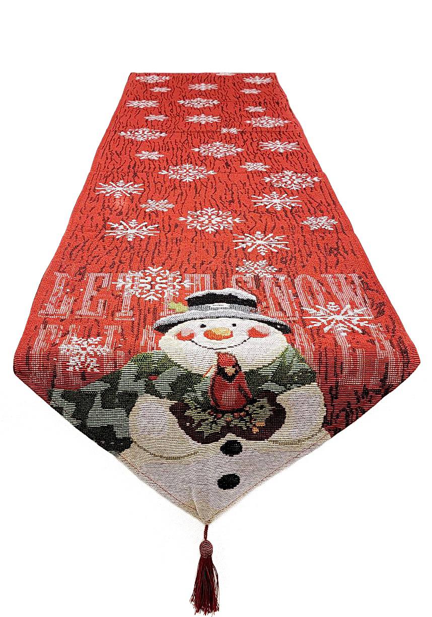 Snowman Christmas Red Table Runner