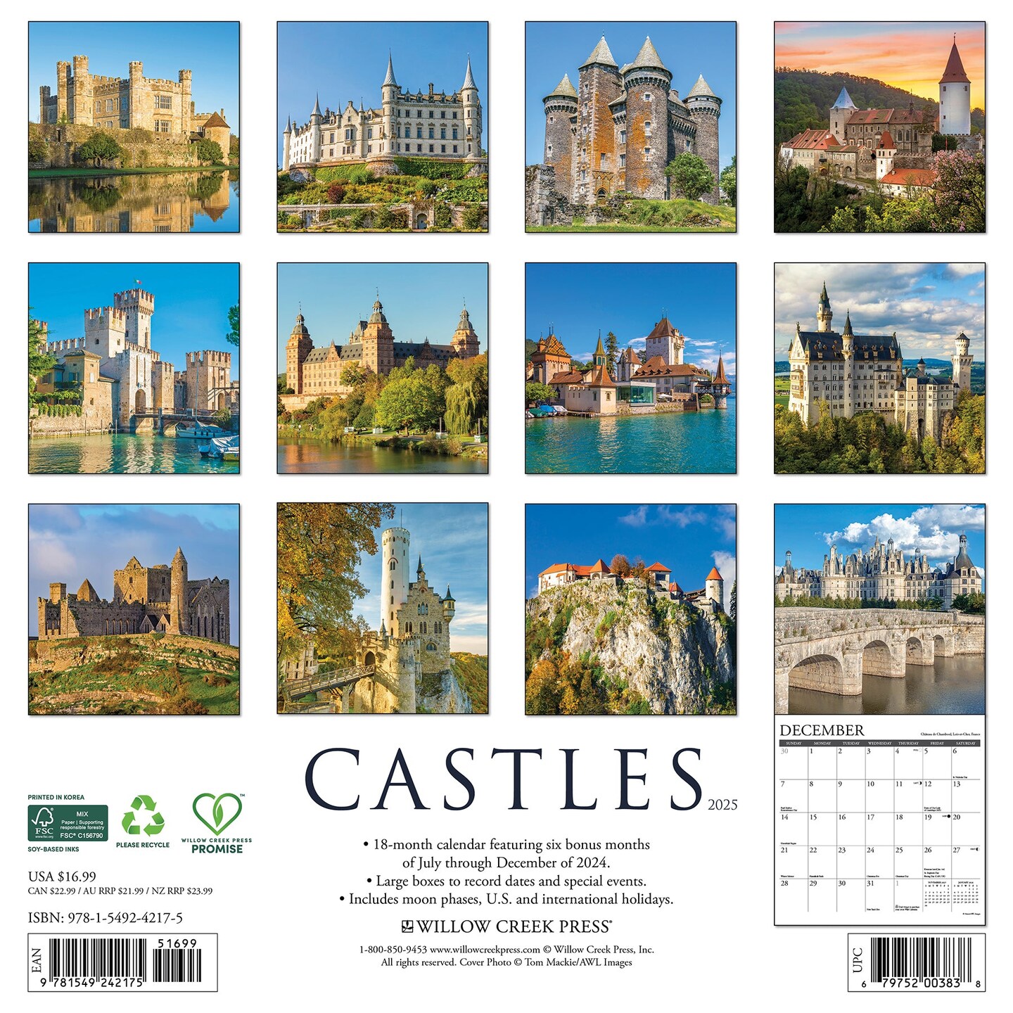 Castles 2025 Wall Calendar
