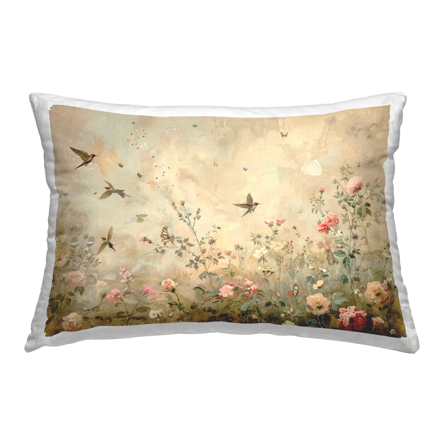 Swallows in Flower Meadow Decorative Printed Throw Pillow Design by Arlington Prints, 14 x 7 x 20