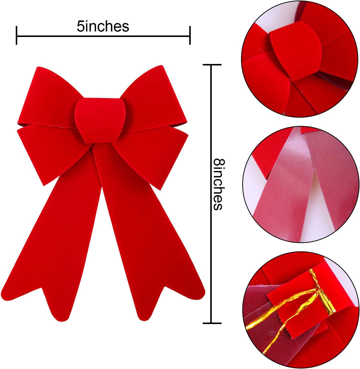 12 Pieces Red Christmas Bows for Wreaths 5 x 8 Inches Christmas Bows for Tree Christmas Decoration Bows, Indoor and Outdoor