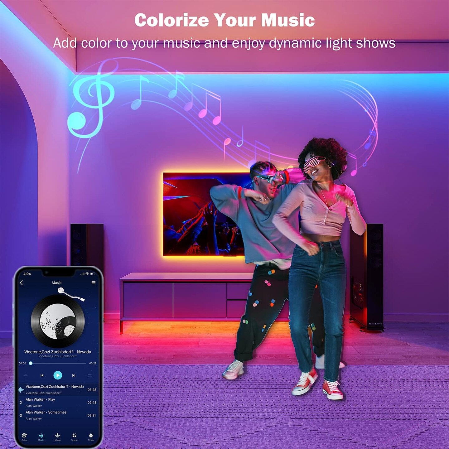 Led Lights for Bedroom 100 ft (2 Rolls of 50ft) Music Sync Color Changing RGB Led Strip Lights with Remote App Control Bluetooth Led Strip, Led Lights for Room Home Kitchen Party Decor