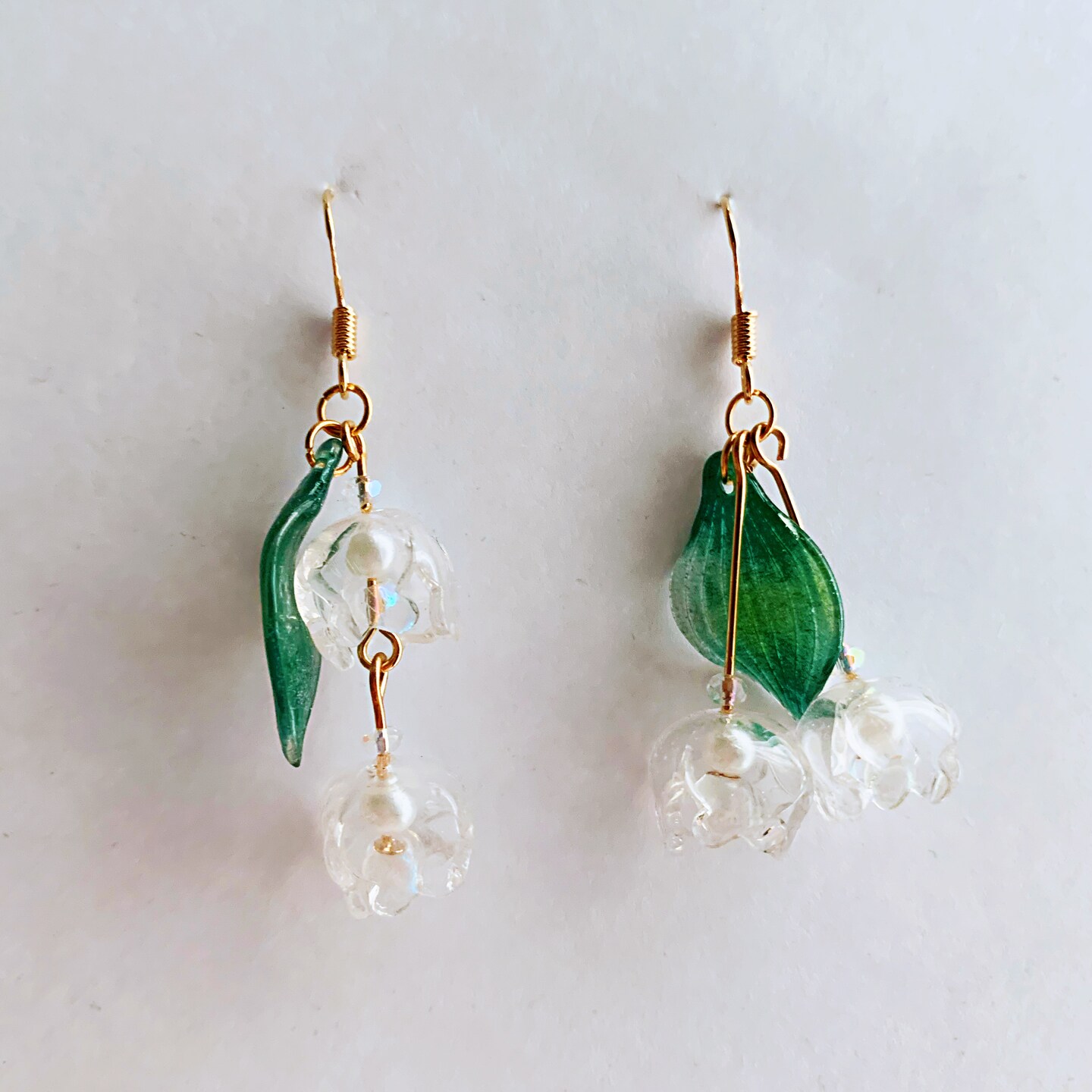 Resin Asymmetrical Lily of Valley Dangle Earring, 925 Sterling Silver Post 418630417751506944