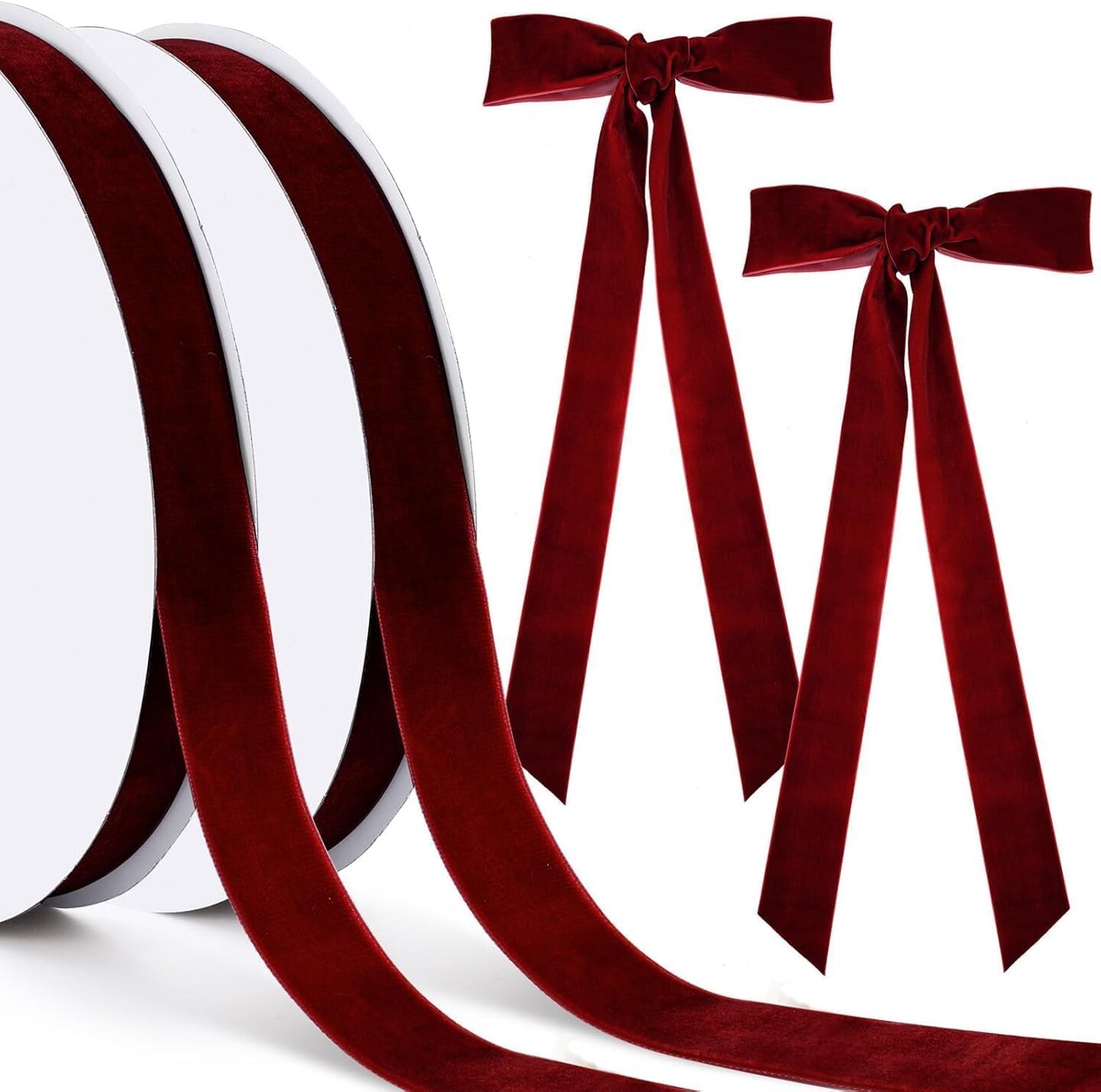 2 Pcs Red Velvet Ribbon 3/8 Inch 50 Yards Single Side Velvet Ribbon Trim Spool for Christmas Decoration Gift Wrapping (Red, 3/8&#x22;-25 Yard)
