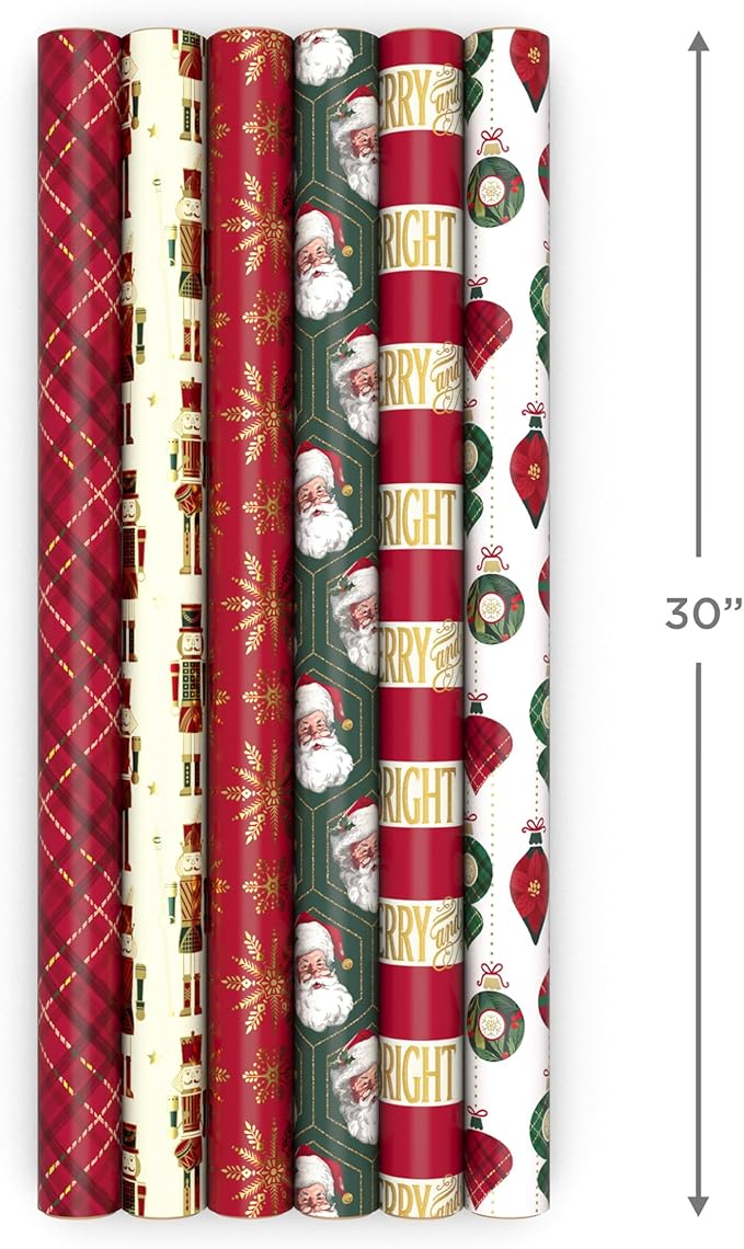 Hallmark Christmas Holiday Wrapping Paper Bundle with Cut Lines