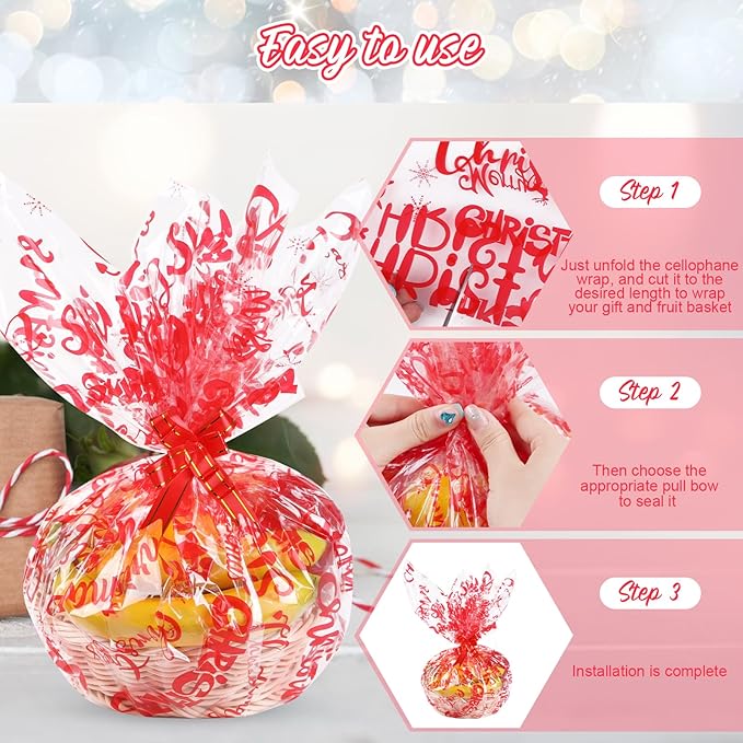 Christmas Cellophane Wrap Clear Cellophane Wrap Roll Treat Gift Basket Wrapping Cellophane Paper for Christmas Party Decoration