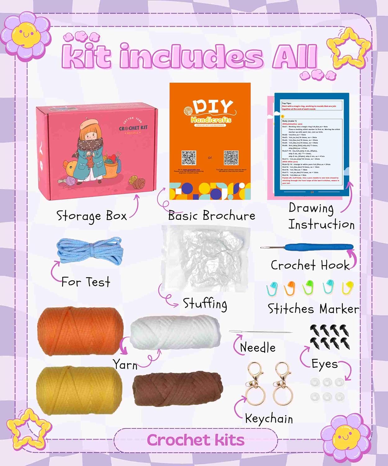 Crochet Kit For Beginners: Crochet Starter Kits With Step-By-Step Video Tutorials,Learn To Crochet Kits Crafts For Adults And Kids-Diy Knitting Kit christmas Crochet Craft Kits(30%+ Easy Yarn)