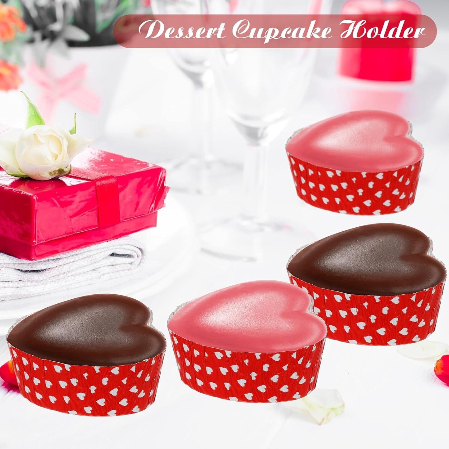Valentine's Day Mini Aluminum Foil Chocolate Baking Cups 9 Ml/ 0.3 Ounce Heart Shaped Candy Molds Disposable Baking Pan for Valentine Day Party Supplies(Cute Style, 200 Pieces)