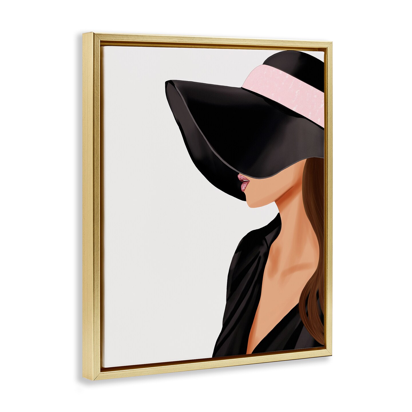 Stupell Industries Shaded Woman Large Hat Framed Floater Canvas Wall Art Design by Saba Rauf