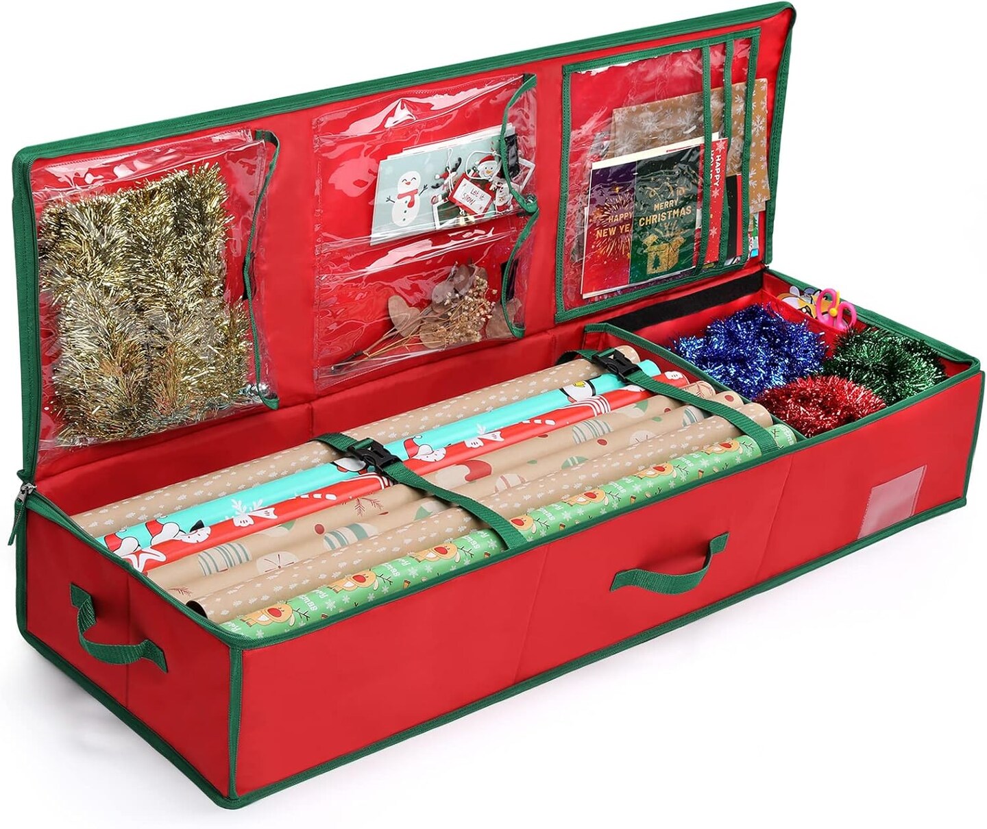 Christmas Wrapping Paper Storage Bag, 42 inch Gift Wrap Organizer Underbed Storage Box Container 600d Oxford Fabric Wrapping Paper Holder for Storing Rolls, Ribbons, Bows 42L x 14W x 5.5H