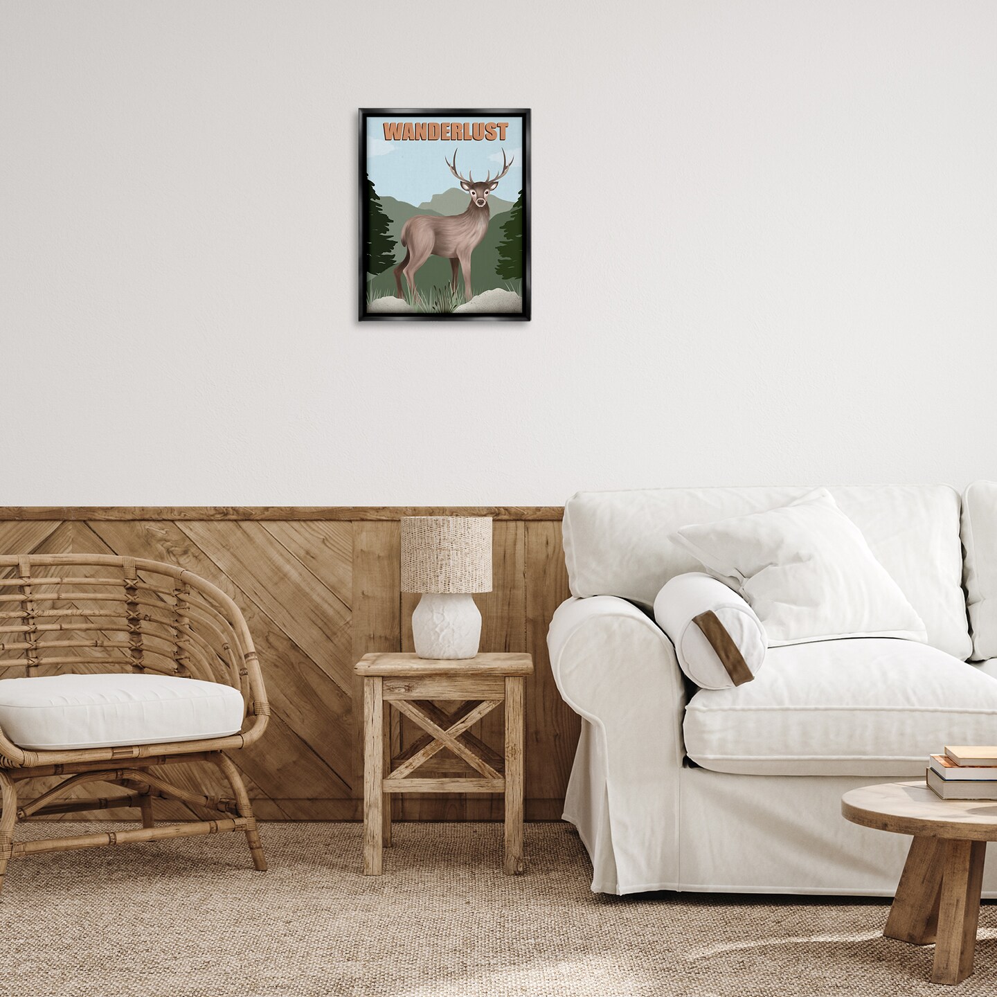Stupell Industries Wanderlust Nature &#x26; Deer Framed Floater Canvas Wall Art Design by Jo Taylor