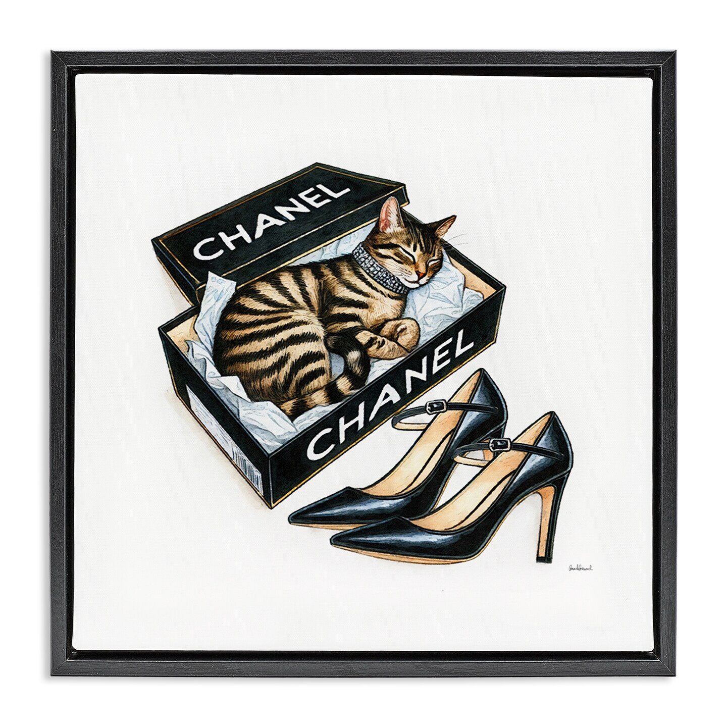 Stupell Industries Sleeping Cat in Shoe Box Framed Floater Canvas Wall Art Design by Amanda Greenwood