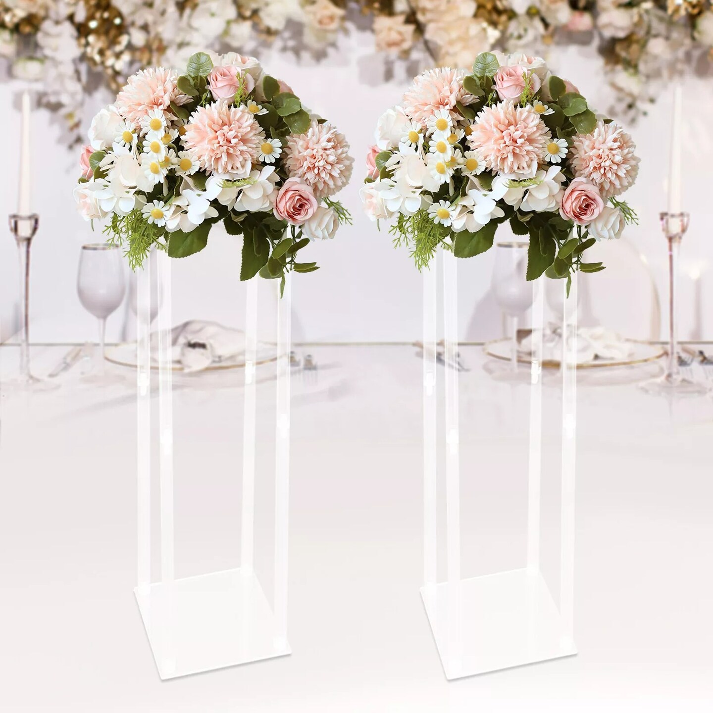 2PCS 39&#x22; Clear Acrylic Flower Stand Column Vase Centerpieces Wedding Decoration