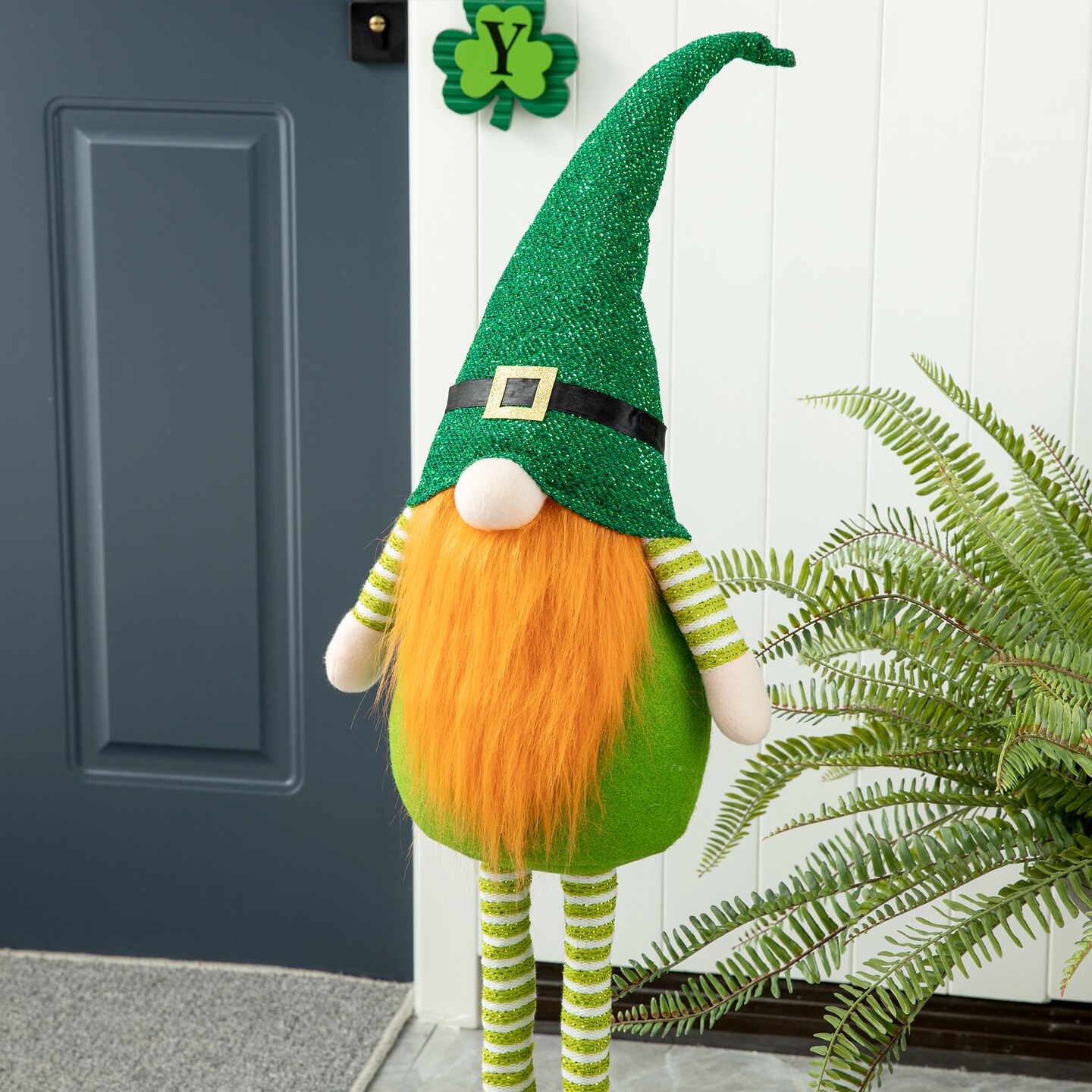Set of 2 40''H Telescoped Fabric St. Patrick's Gnome Standing Decor