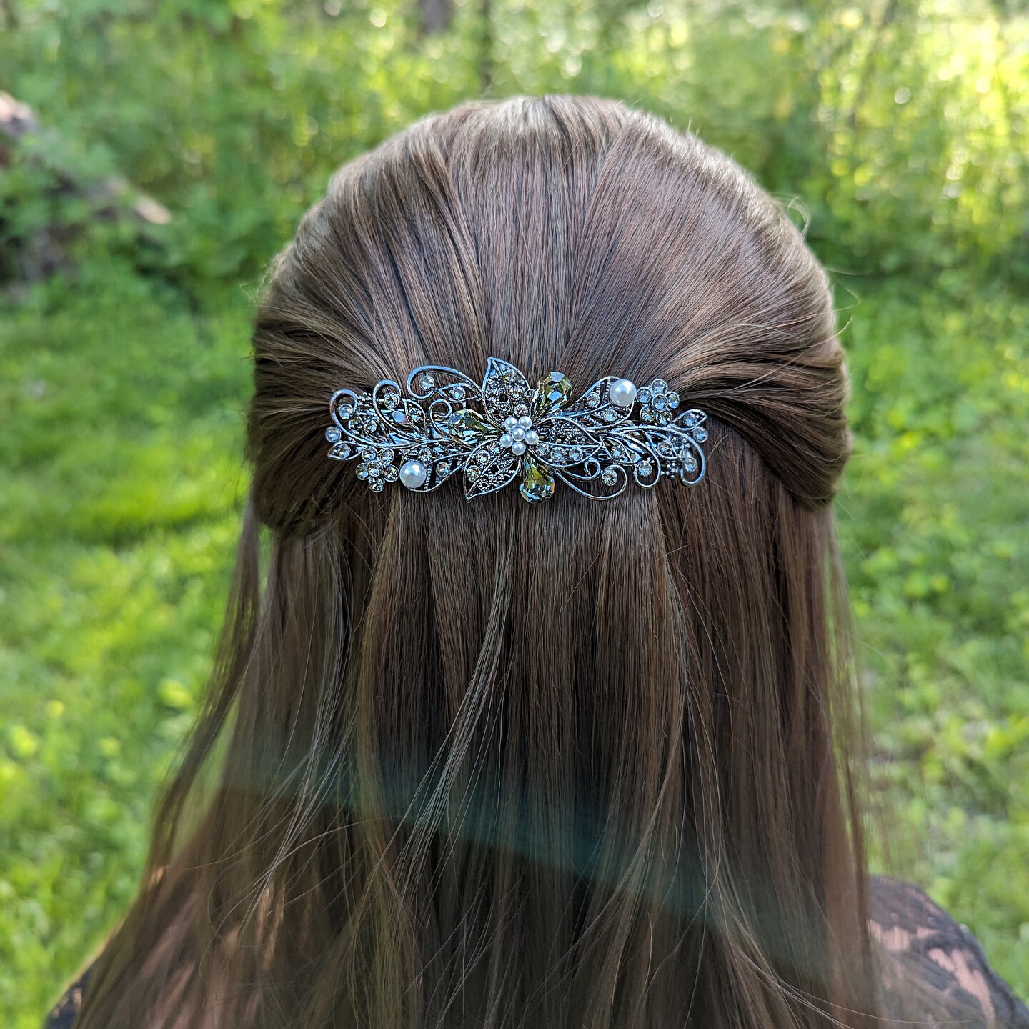 Vintage Elven Hair Barrette for Thick Hair: Black Diamond