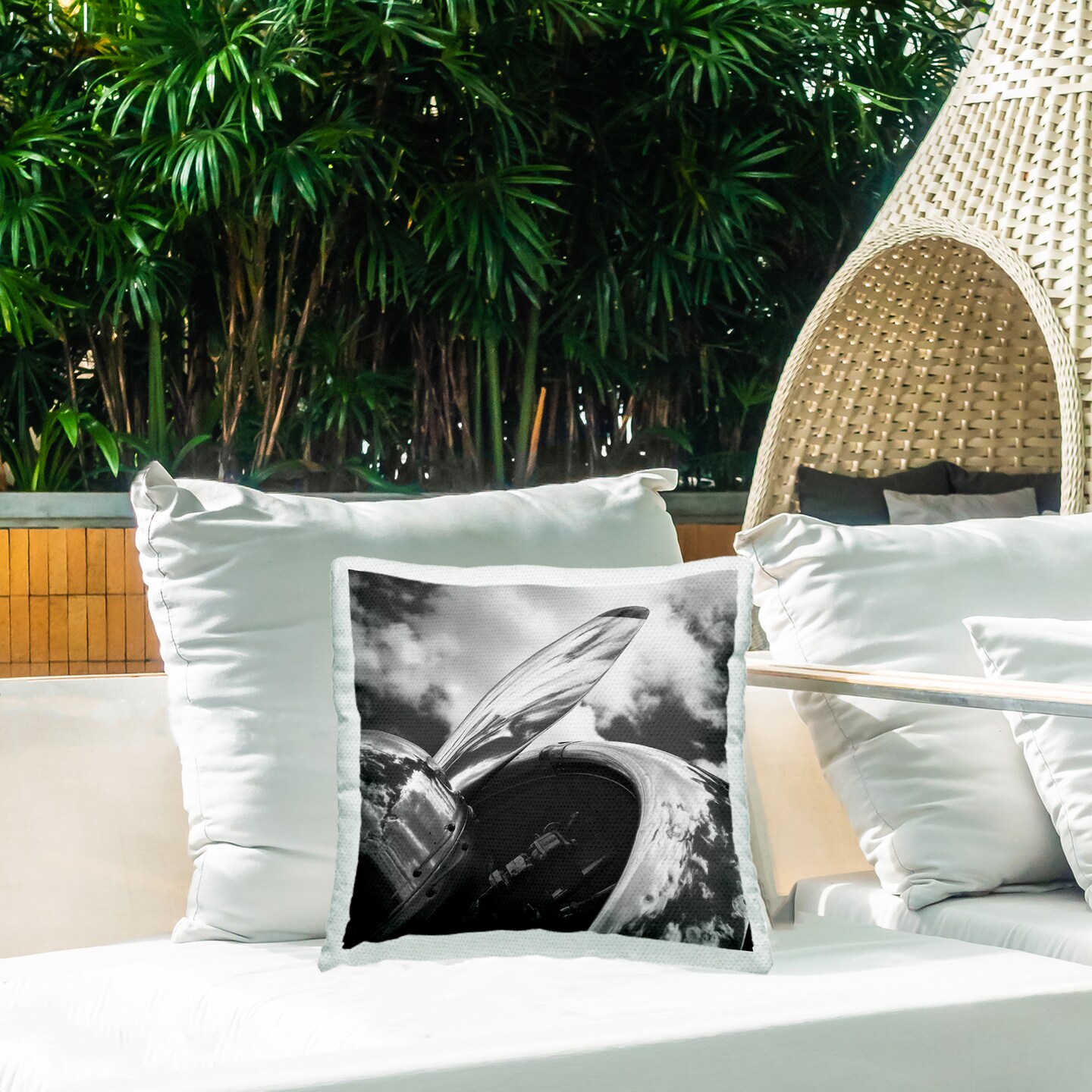 Propeller with Cloud Reflection Outdoor Printed Pillow Design by Chip Forelli, 18 x 7 x 18