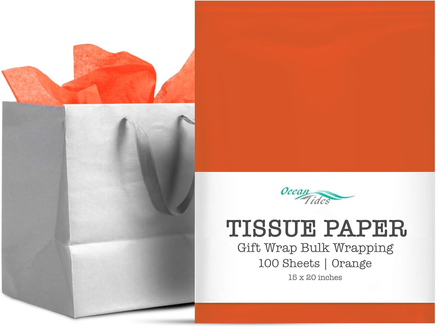 Gift Wrapping Tissue Paper - Gift Tissue Paper for Birthdays, DIY Crafts, &#x26; Christmas - 100 Sheets Bulk Tissue Paper for Gift Bags - Lightweight &#x26; Easy to Shape - Orange (15 X 20 Inches)