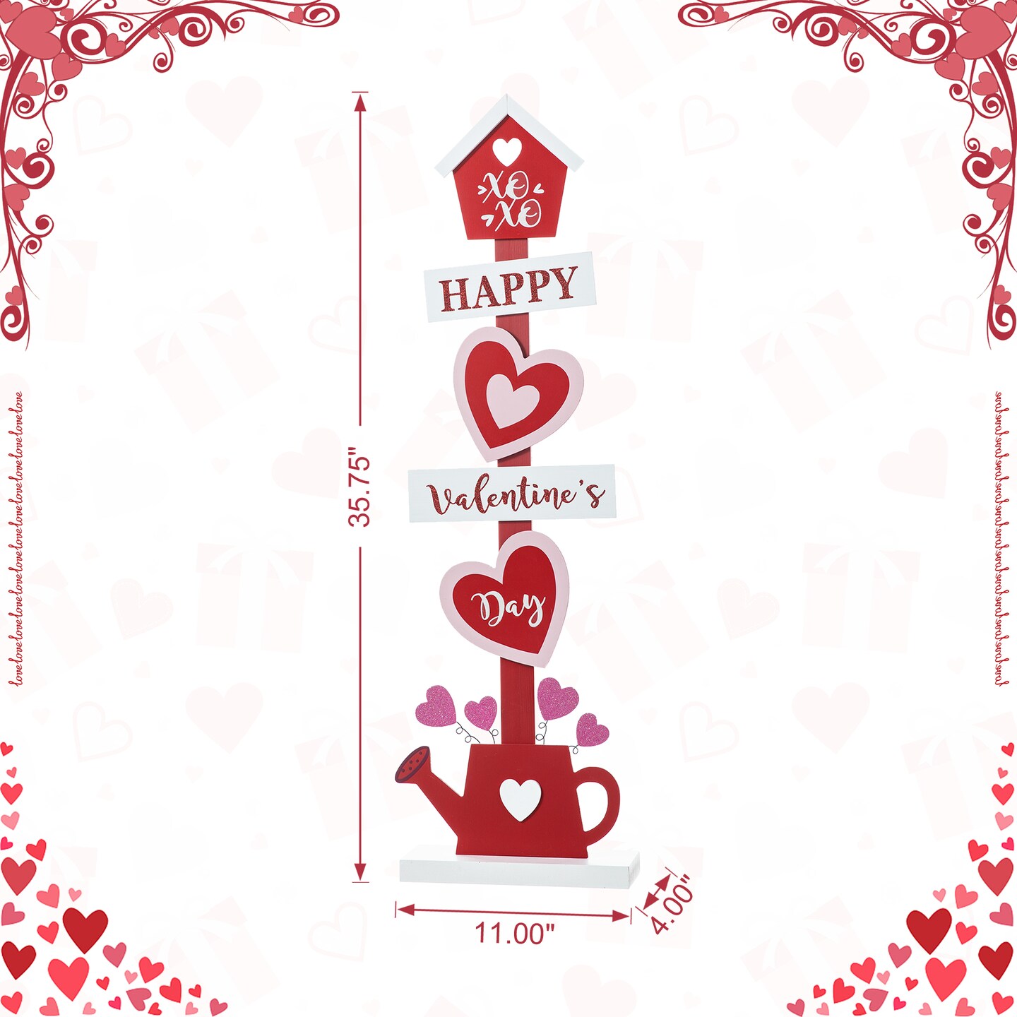 35.75&#x22;H Valentine&#x27;s Wooden Heart &#x26; Love House Porch Decor