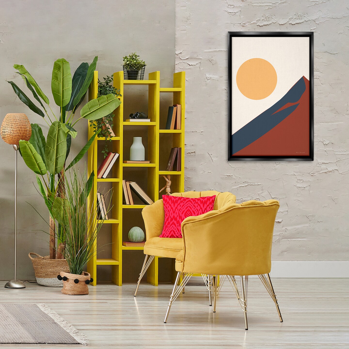 Stupell Industries Boho Mountain Peak & Sun Framed Floater Canvas Wall Art Design by Omar Escalante