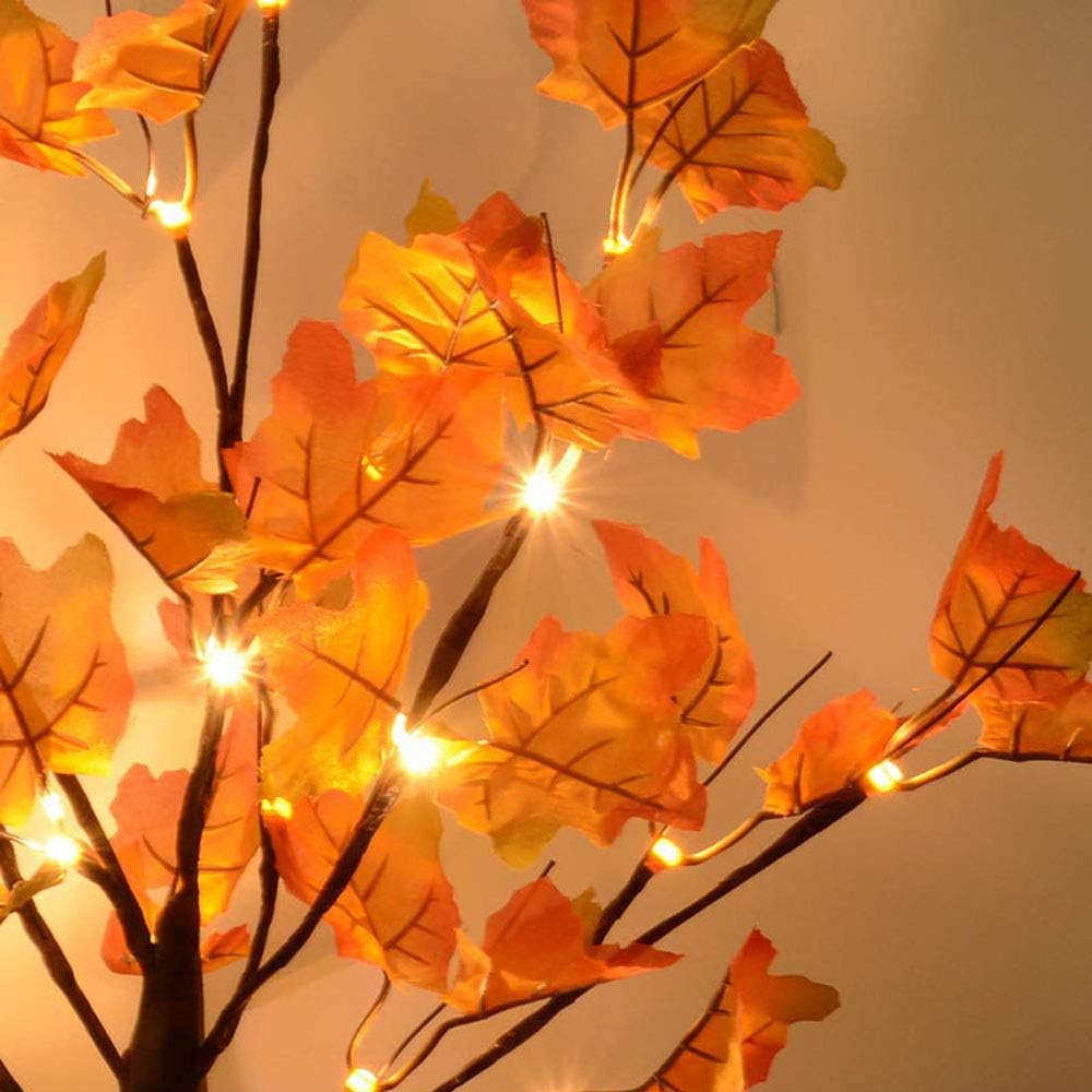 Perfect Holiday 24 LED FALL MAPLE LEAF TREE LIGHTS 2*PK, 20INCH HEIGHT, B/O WARM WHITE LIGHTS WITH MAPLE LEAF