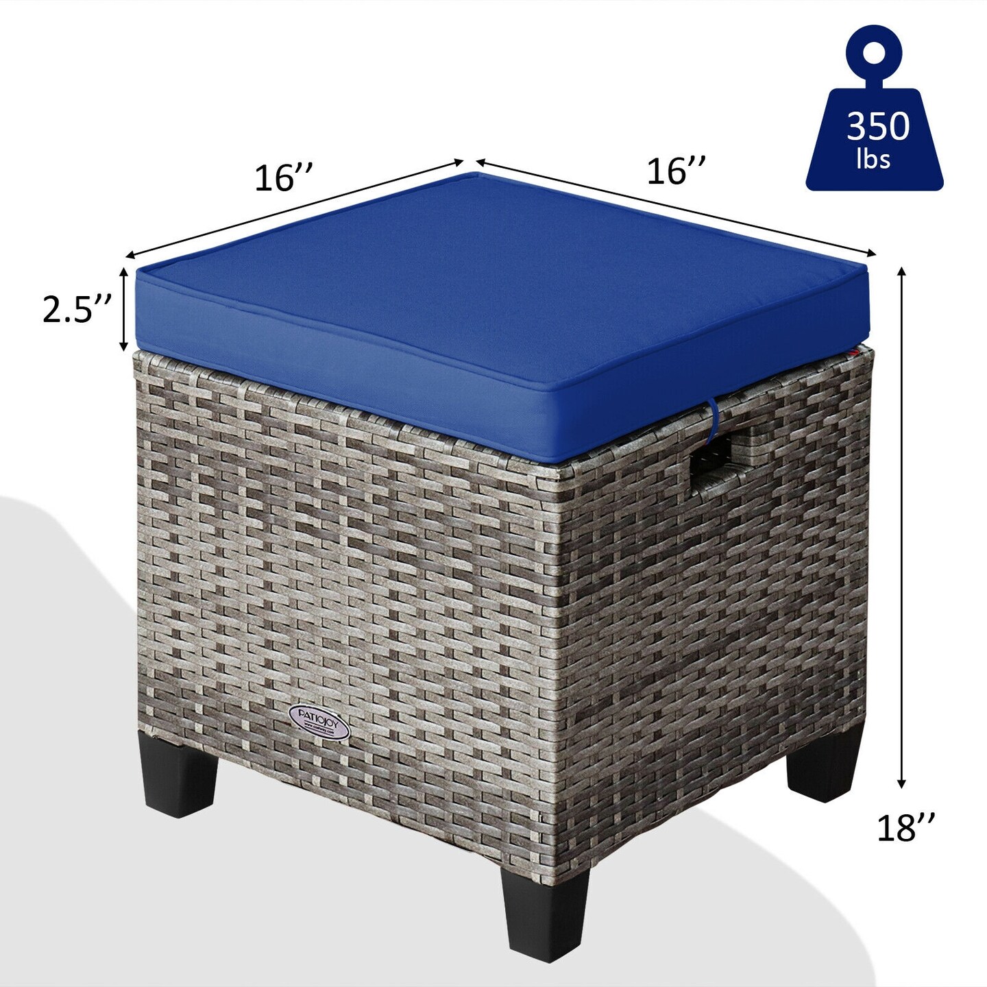 2 Pieces Patio Rattan Wicker Ottoman Seat with Removable Cushions