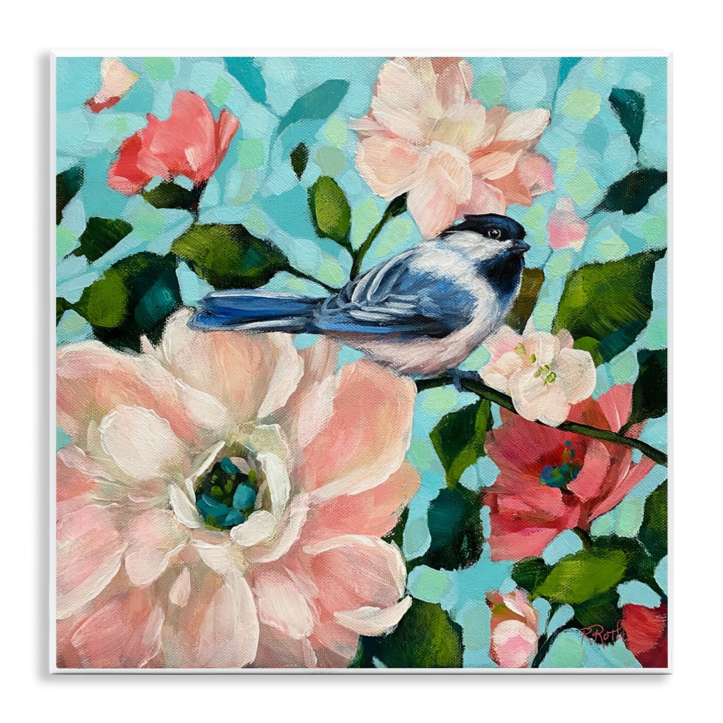 Stupell Industries Blue Bird & Bold Flowers Wall Plaque Art Design by Raquel Roth