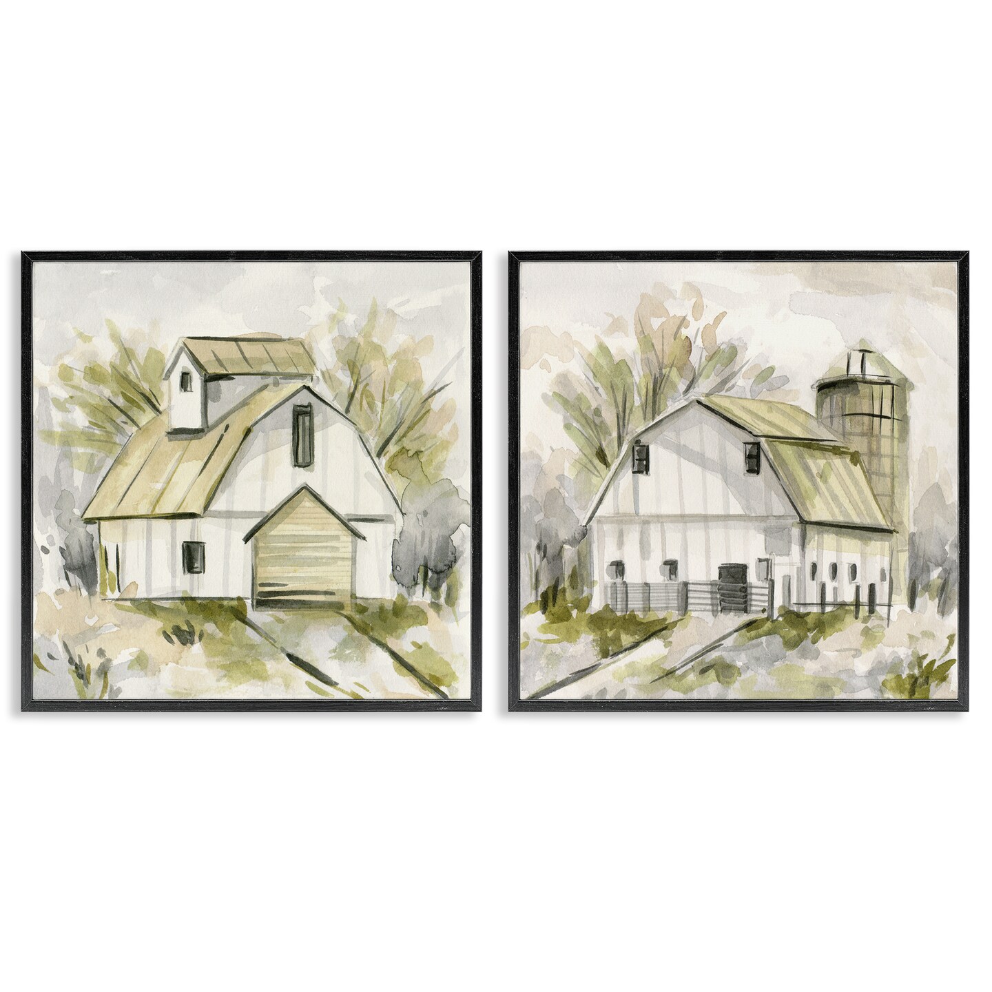 Stupell Industries Sketch Drawing Barn Silo 2 pc Framed Giclee Wall Art Set Design by Melissa Wang